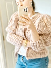 Load image into Gallery viewer, Knitting Pattern PDF Chunky Knit Cardigan with Puffed Sleeves Size S. Couer Cardigan by NinElDesign