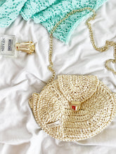 Load image into Gallery viewer, Straw Crochet Crossbody Bag, Straw Beach Purse, Natural Raffia Clutch, Vegan boho handbag, Crochet bohemian Festival bag
