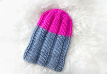 Load image into Gallery viewer, Slouchy Beanie Knitting Pattern, Knitting Pattern Hat, PDF pattern, Instant Download, Chunky yarn, Color Pop Super Chunky Hat