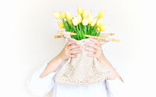Load image into Gallery viewer, Crochet raffia handbag with bamboo handles, Granny squire vegan bag, Cruelty-free sustainable bag