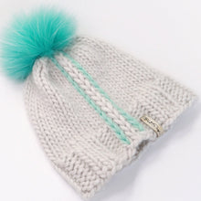 Load image into Gallery viewer, Chunky Knit Beanie with Pomoom, Knitted beanie with fur pompom, Hand knit hats for women