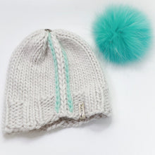 Load image into Gallery viewer, Chunky Knit Beanie with Pomoom, Knitted beanie with fur pompom, Hand knit hats for women