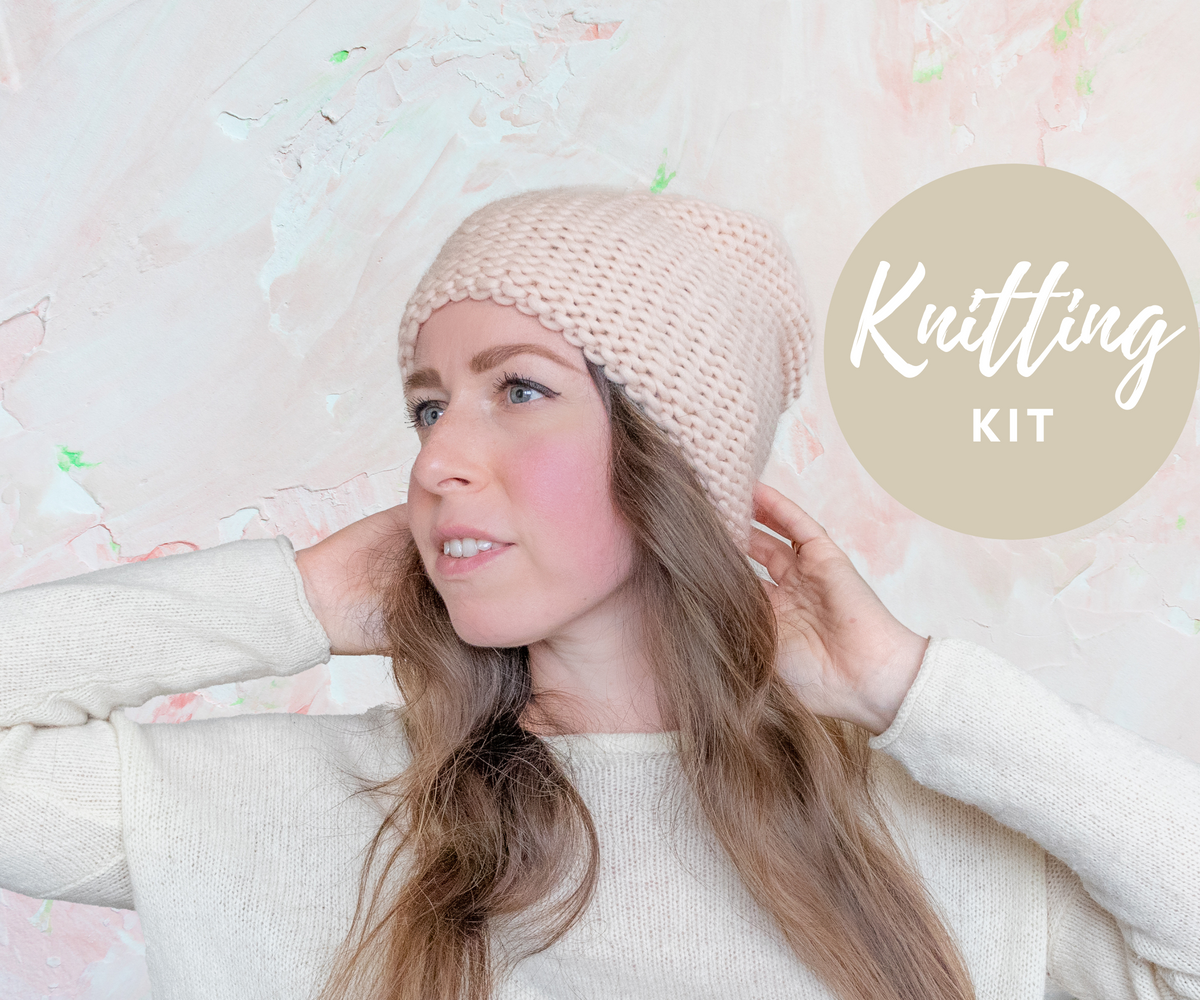 Beginner Beanie Knitting Kit, Super Chunky slouchy hat kit