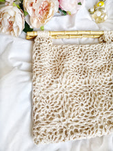Load image into Gallery viewer, Crochet raffia handbag with bamboo handles, Granny squire vegan bag, Cruelty-free sustainable bag