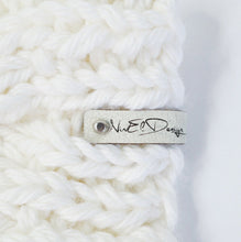Load image into Gallery viewer, White Handknit Vegan Beanie, Unisex Bobble Hat, Baggy Winter Cap, Slouchy vegan wool knit, White winter hat